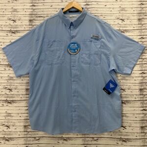 Columbia PFG Shirt Mens 2XL Blue Tamiami II Short Sleeve Omni-Shade UPF 40 NEW